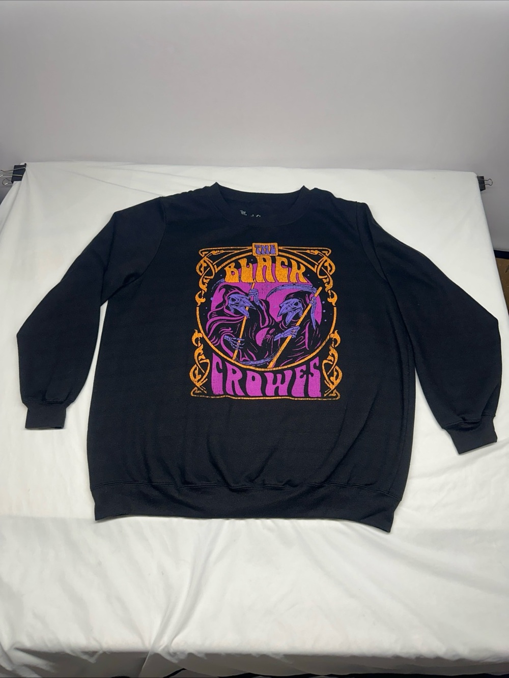 Black Crewneck Sweater with Purple & Orange Graphic